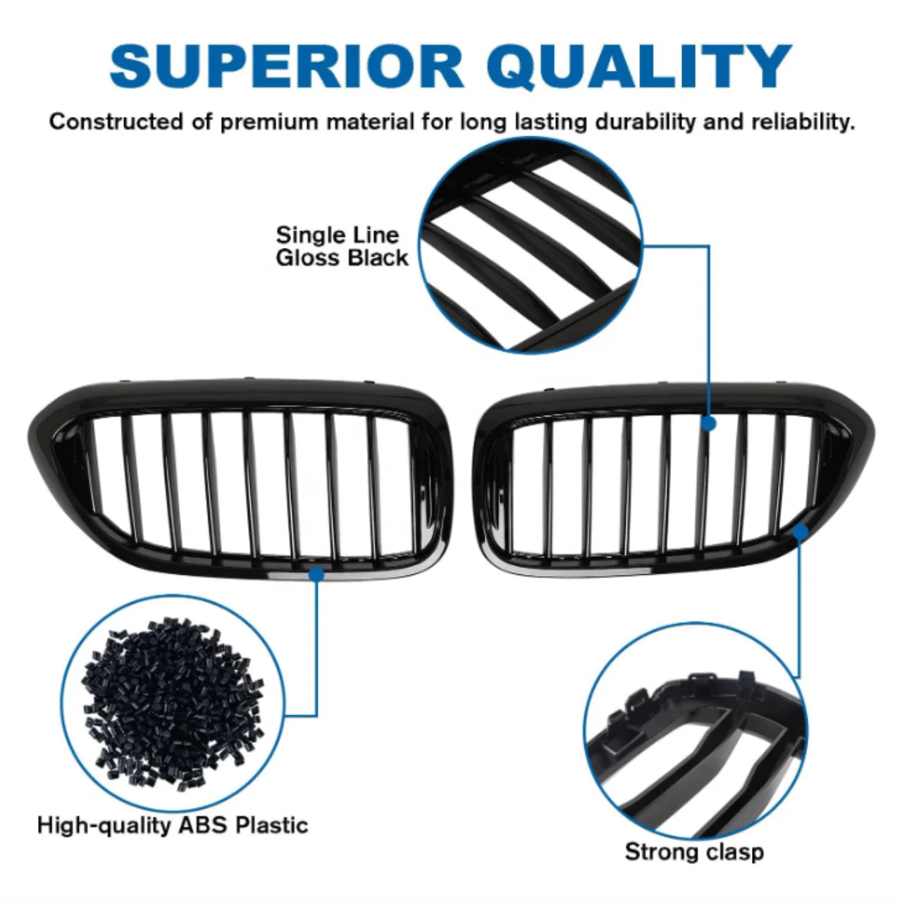 Black Kidney Single Slats Compatible for BMW 5 Series 2017- 2020 ABS Gloss Matte Black Kidney Gril