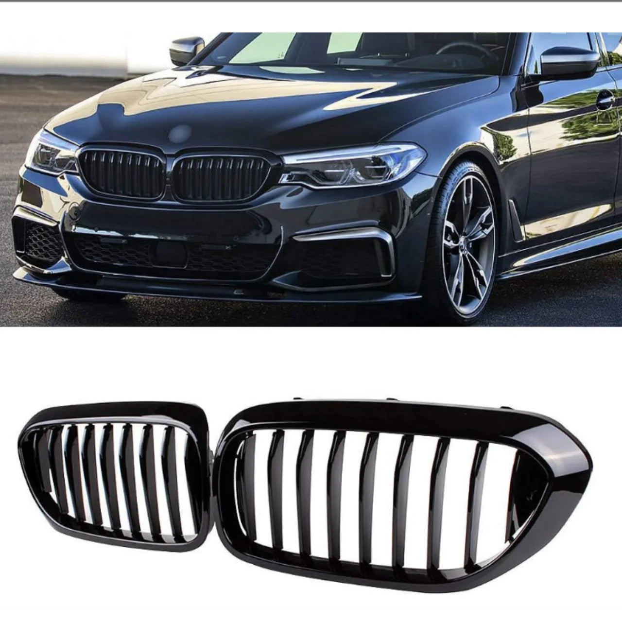 Black Kidney Single Slats Compatible for BMW 5 Series 2017- 2020 ABS Gloss Matte Black Kidney Gril