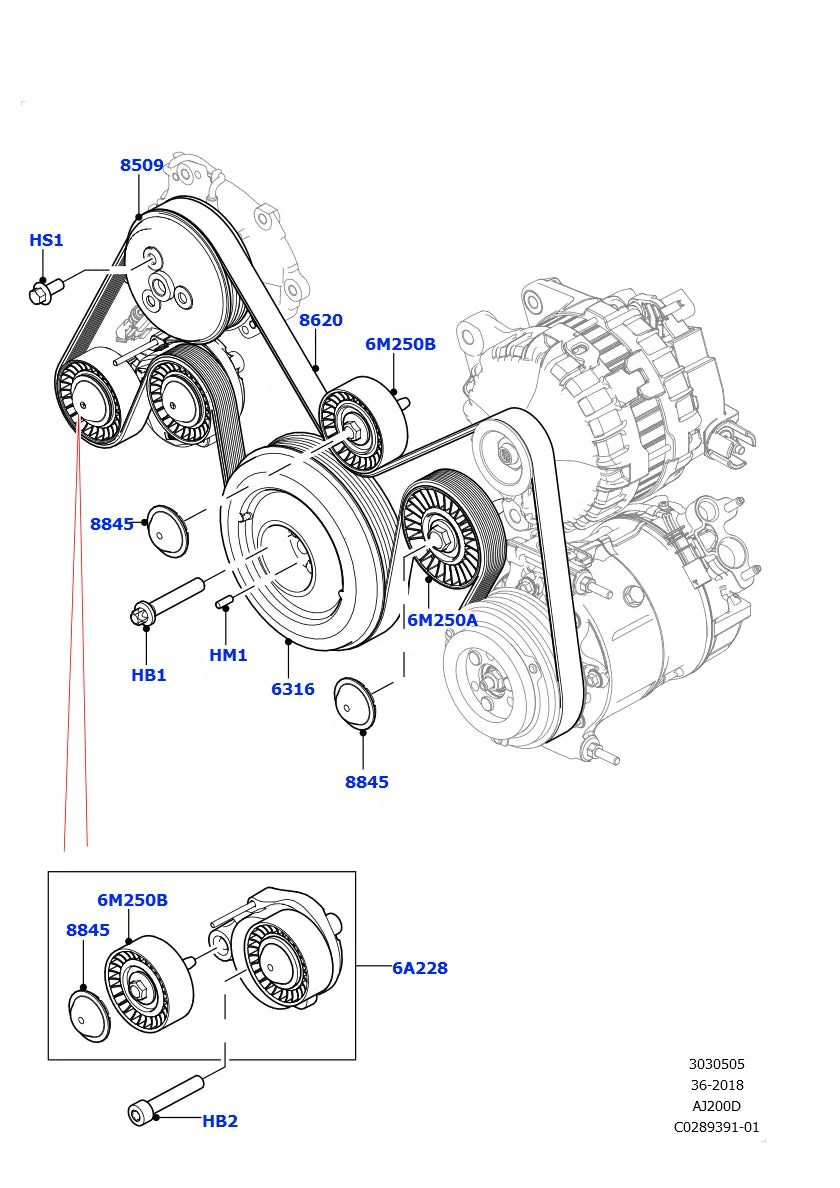 Auto Parts Belt Tensioner Pulley LR114017 6PK1934 for Land Rover Discovery IV/Sport Range Rover Evoque/Sport