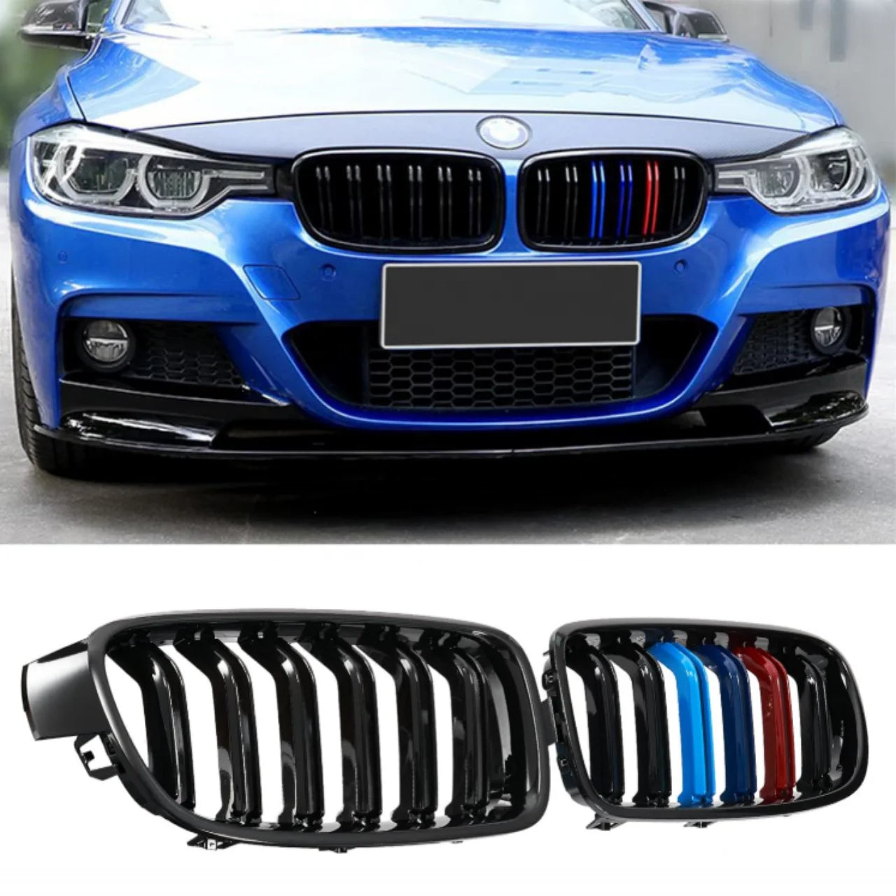 ABS Modified Double Slats Gloss M Color Grills Fit for BMW 3 Series F30 F31 F35 2013-2019