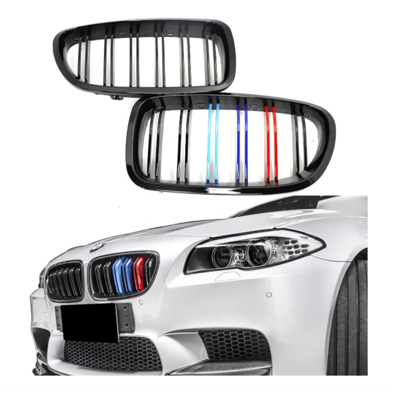 Auto Front Kidney Grill M Color Grille for BMW 5 Series F10 F11 F18 ABS Dual Slat Gloss Black 2010-2017
